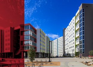 View of multi-colored residential buildings