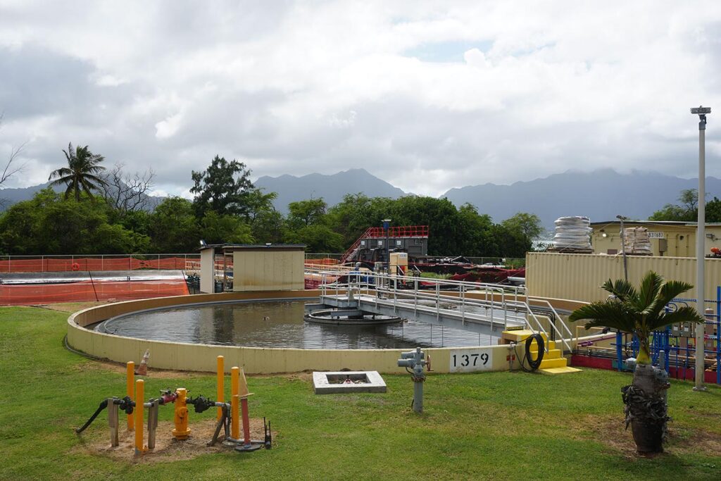 Outside looking at the Repair Water Reclamation Facility Secondary Clarifier 