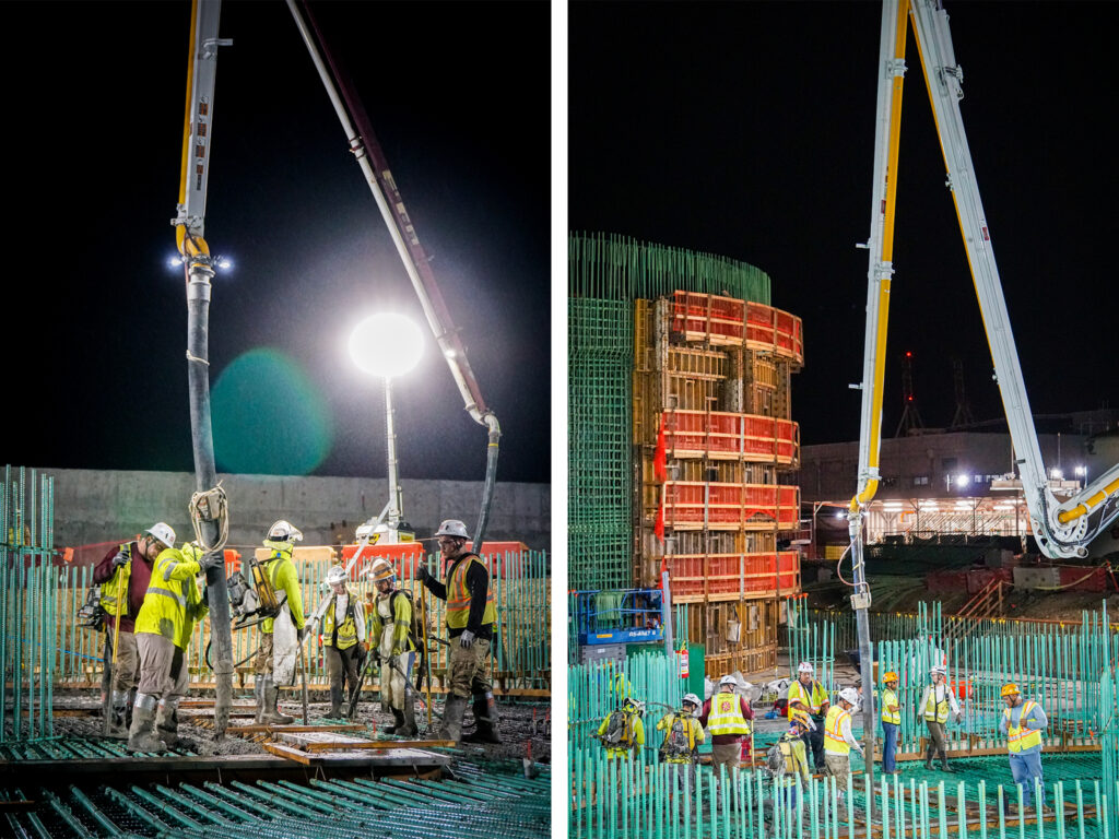 construction workers place concrete at SIWWTP
