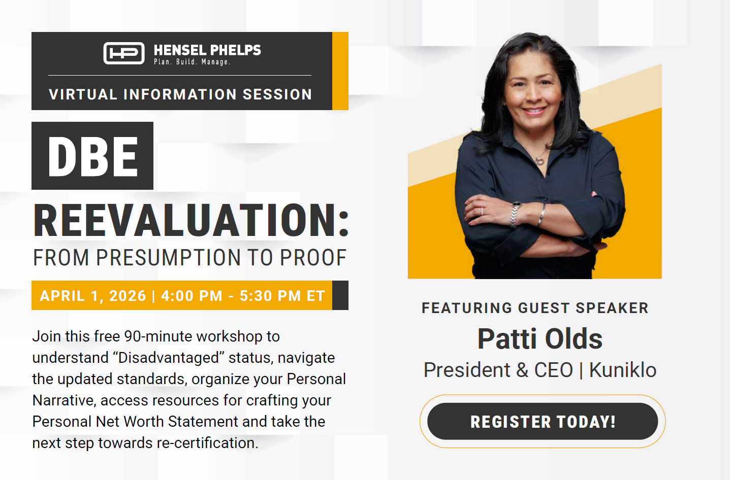 DBE Reevaluation: From Presumption to Proof Virtual Info Session