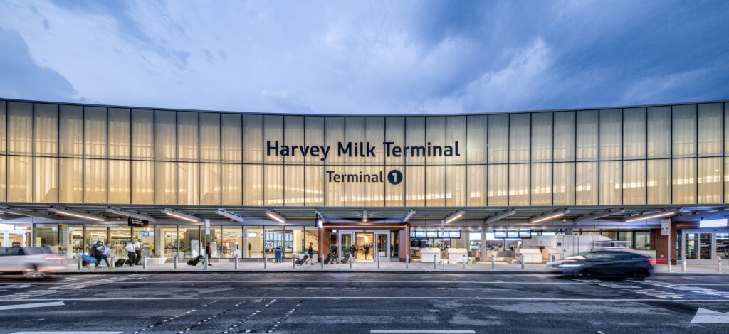 The finished façade of Harvey Milk Terminal 1.