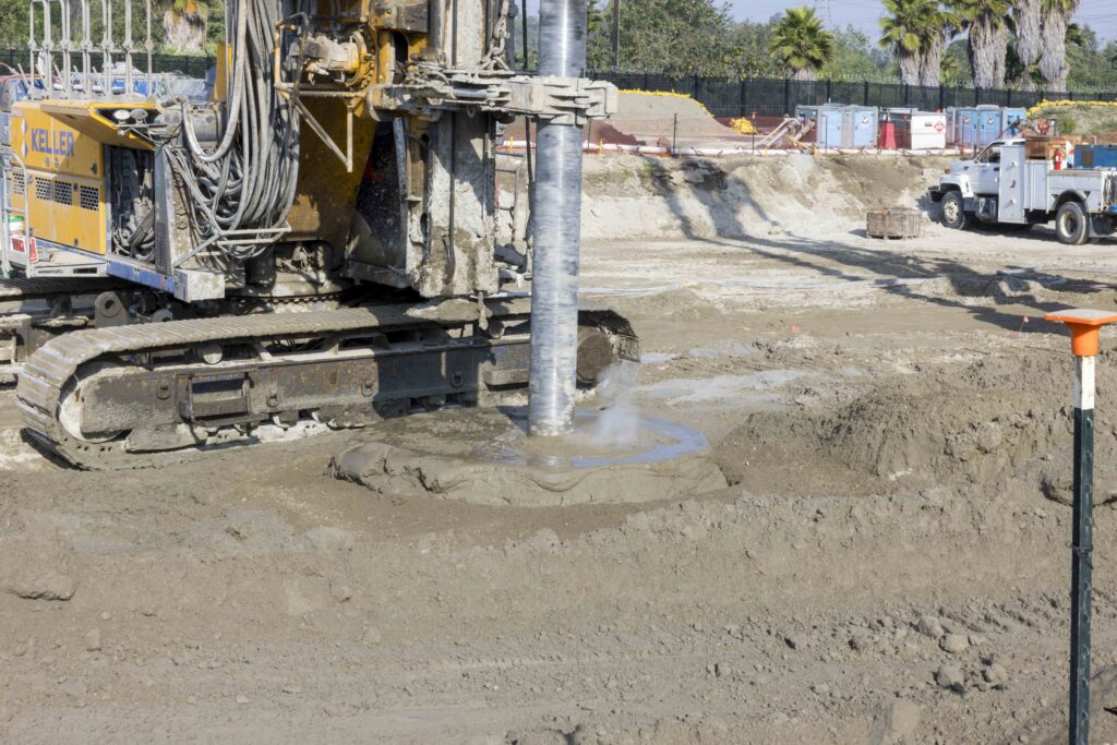 Close up of the Cement Deep Soil Mixing (CDSM) process.
