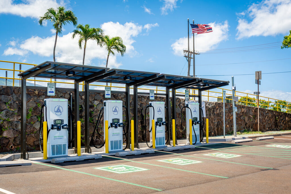 Four electric vehicle chargers are available at Kapalua Airport, helping increase access to sustainable transportation infrastructure in West Maui.