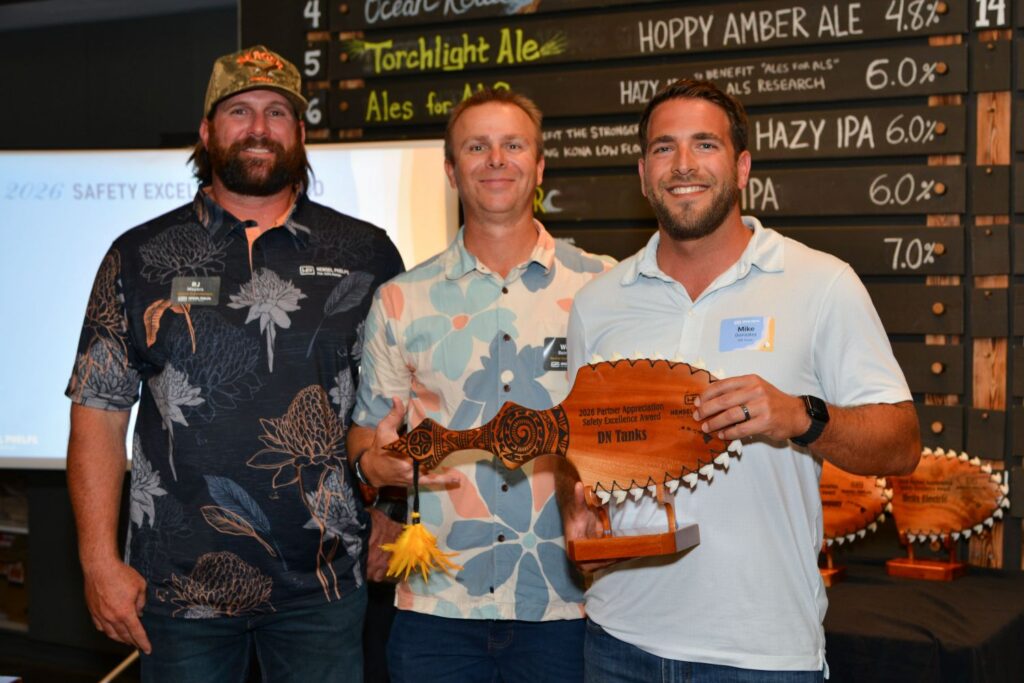 Trade partner representatives receive awards during a recognition ceremony honoring outstanding leadership and performance in safety and quality at a Trade Partner Appreciation event in Hawaii.