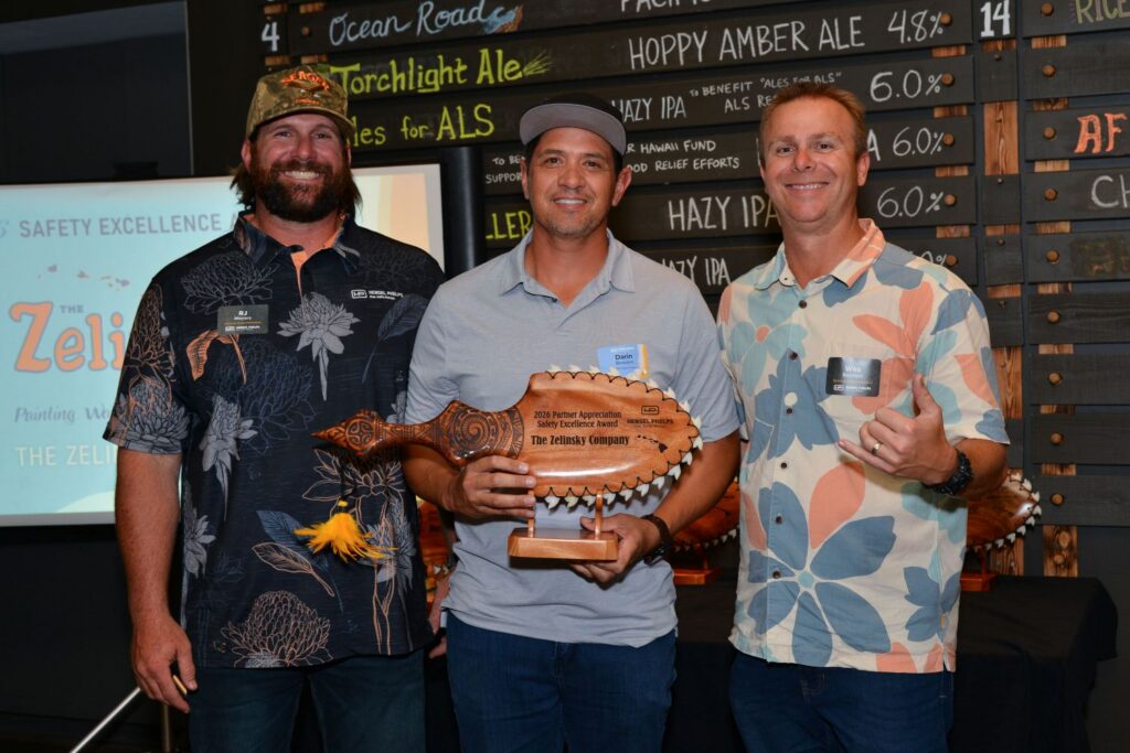 Trade partner representatives receive awards during a recognition ceremony honoring outstanding leadership and performance in safety and quality at a Trade Partner Appreciation event in Hawaii.