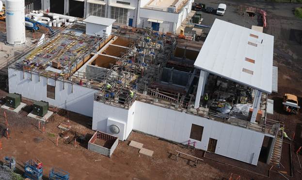 The grit removal facility at Honouliuli Wastewater Treatment Plant currently undergoing construction