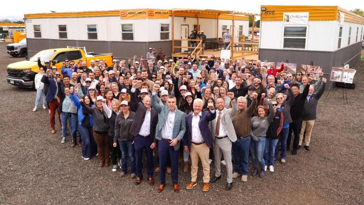 Hensel Phelps Corporate Office employees gather to celebrate the groundbreaking of the company’s new corporate headquarters in Loveland, Colorado.
