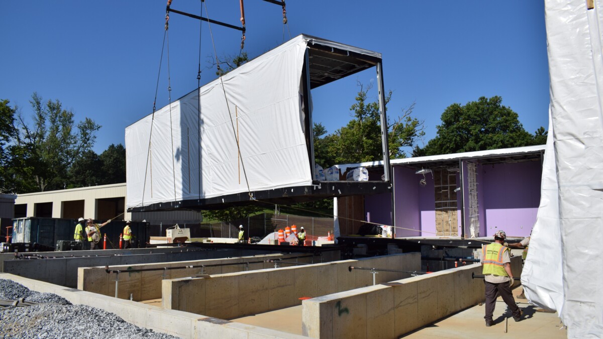 prefabricated panels installed on a construction site