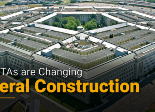 How OTAs are Changing Federal Construction text overlaid onto a picture of the U.S. Pentagon