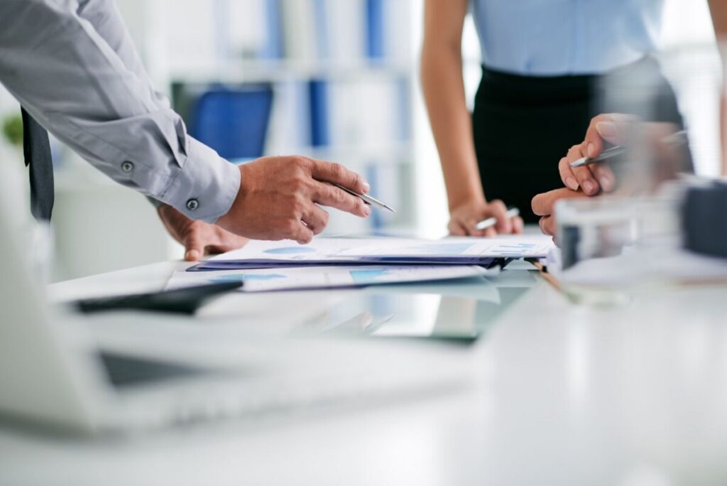 office workers review documents